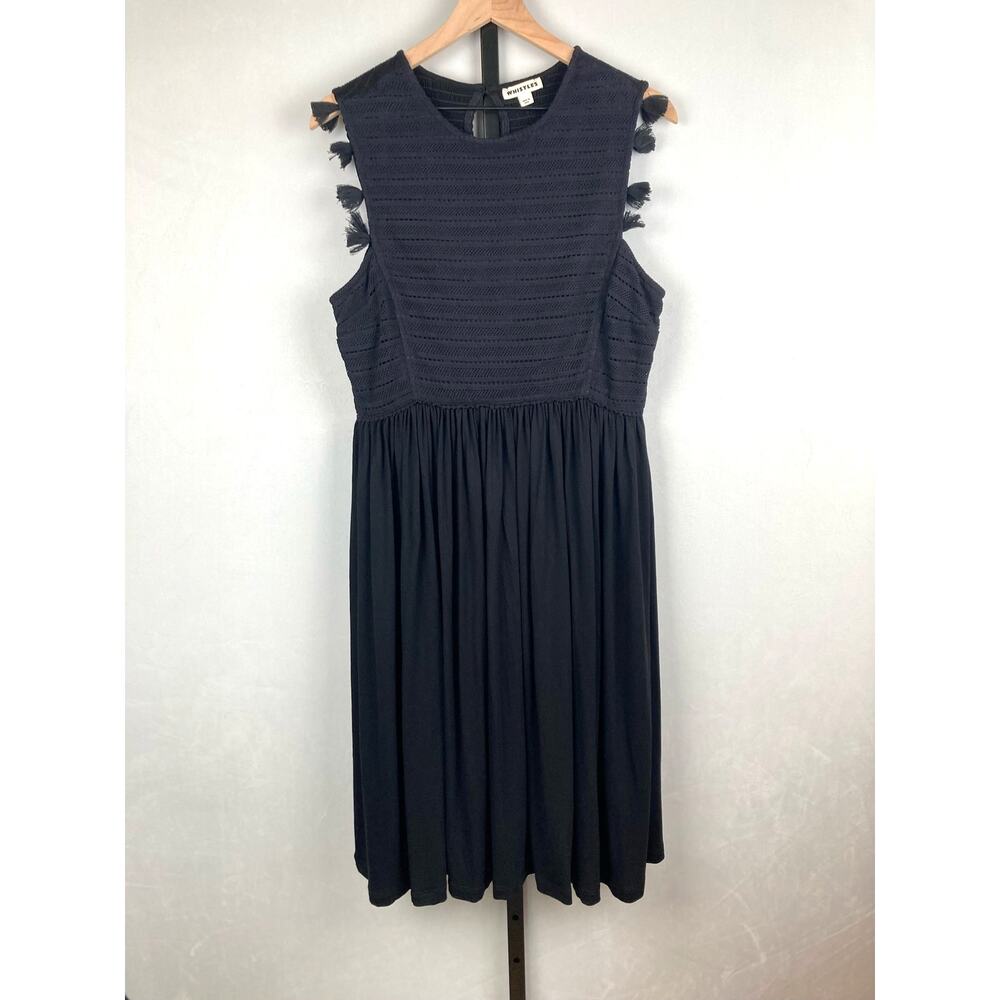 Whistles Crochet Lace Jersey Dress Black Size L Tassels Smocked Flowy Sleeveless